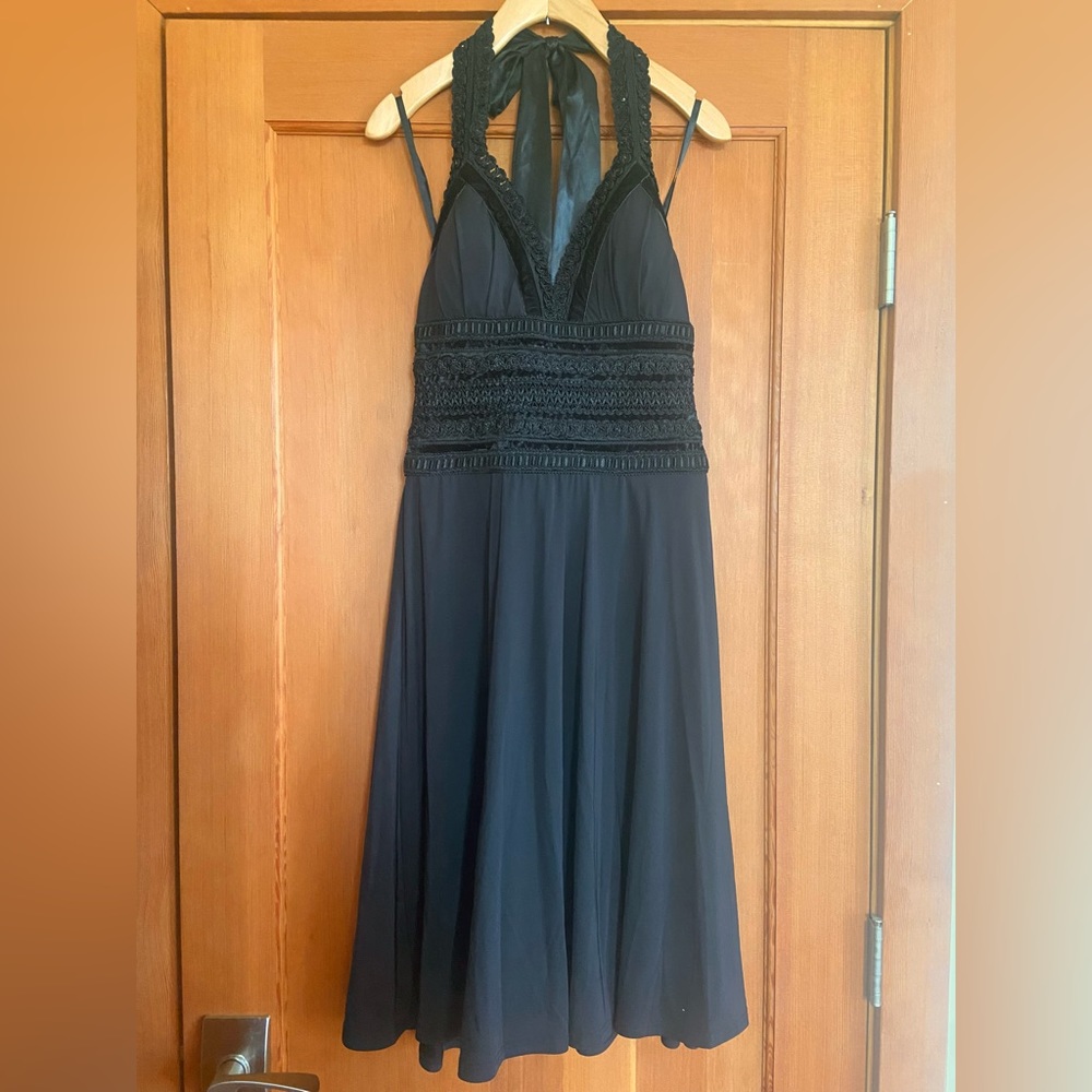 NWT White House Black Market Grecian Halter Dress- Black